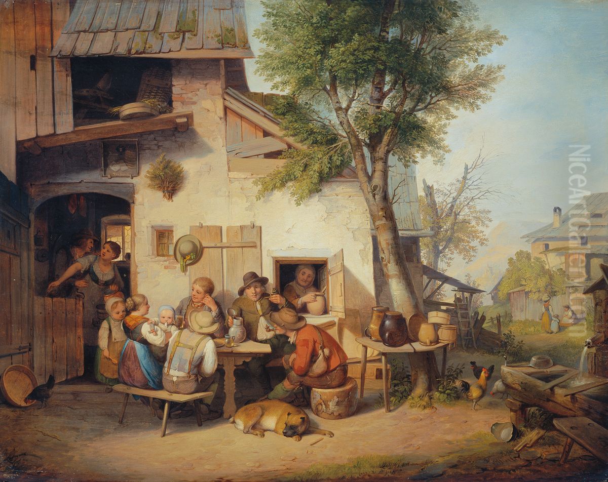 In Front of the Village Inn Oil Painting by Ignaz Raffalt