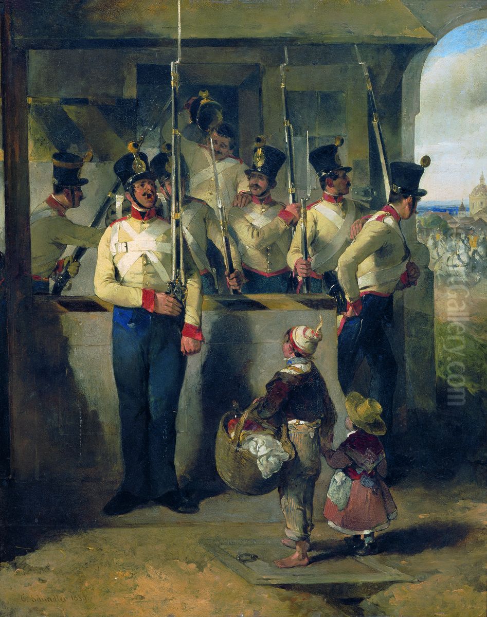 Die Schildwache, in das Gewehr rufend (
