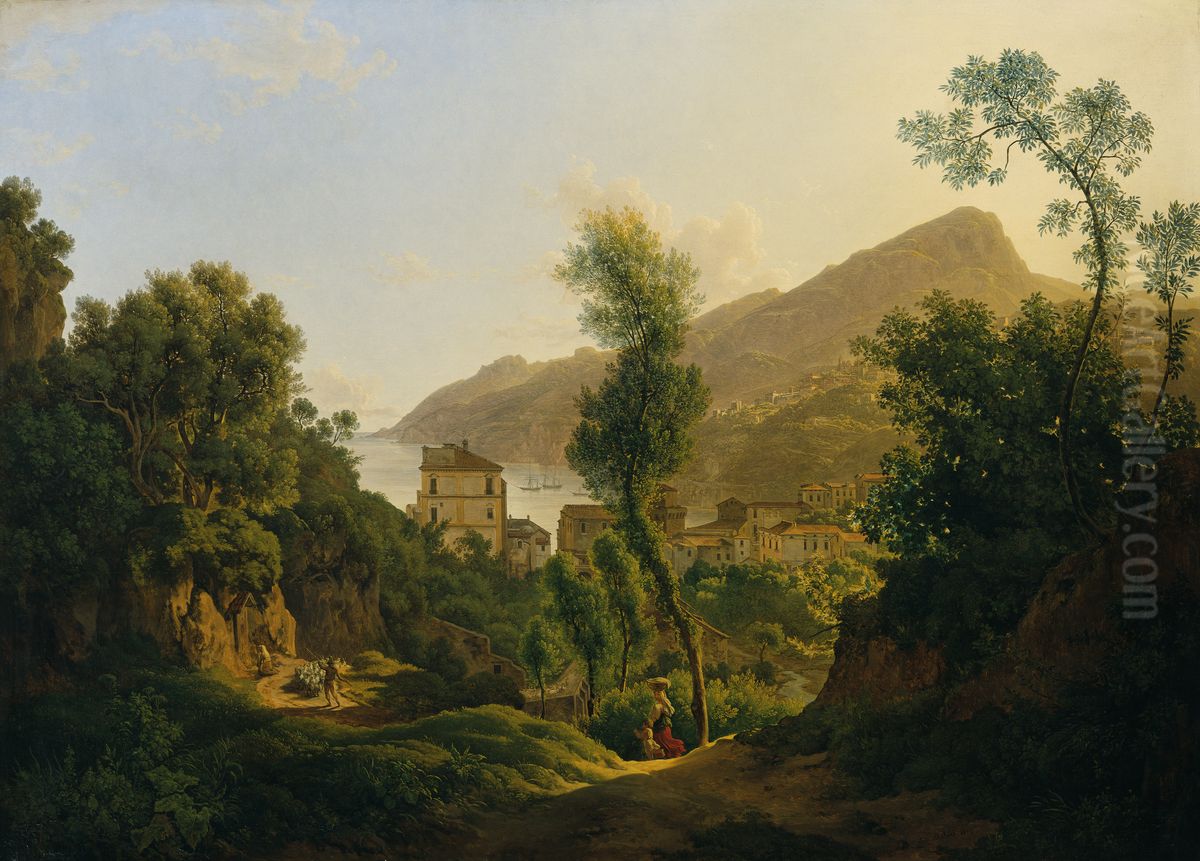 Ansicht der Stadt Vietri mit Blick auf den Meerbusen von Salerno Oil Painting by Josef Rebell