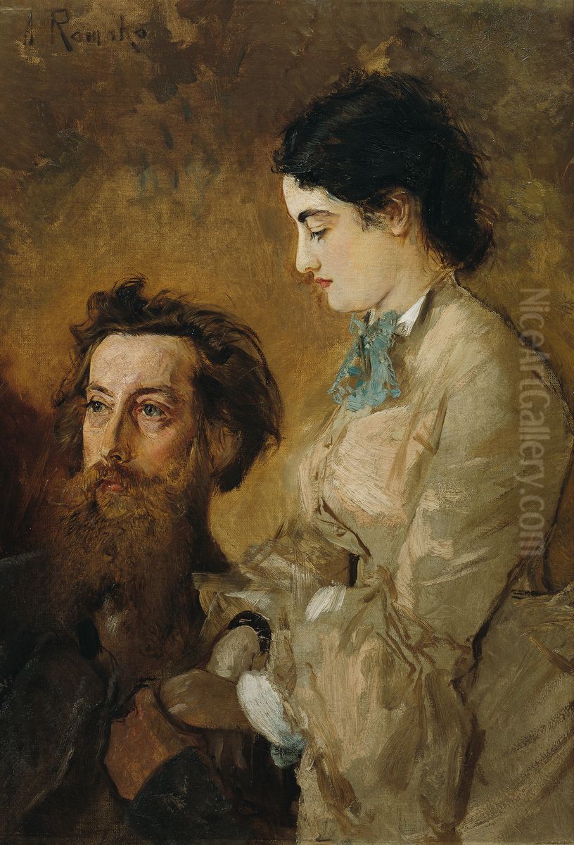 Der Bildhauer Reinhold Begas mit seiner Frau Margarethe Oil Painting by Anton Romako