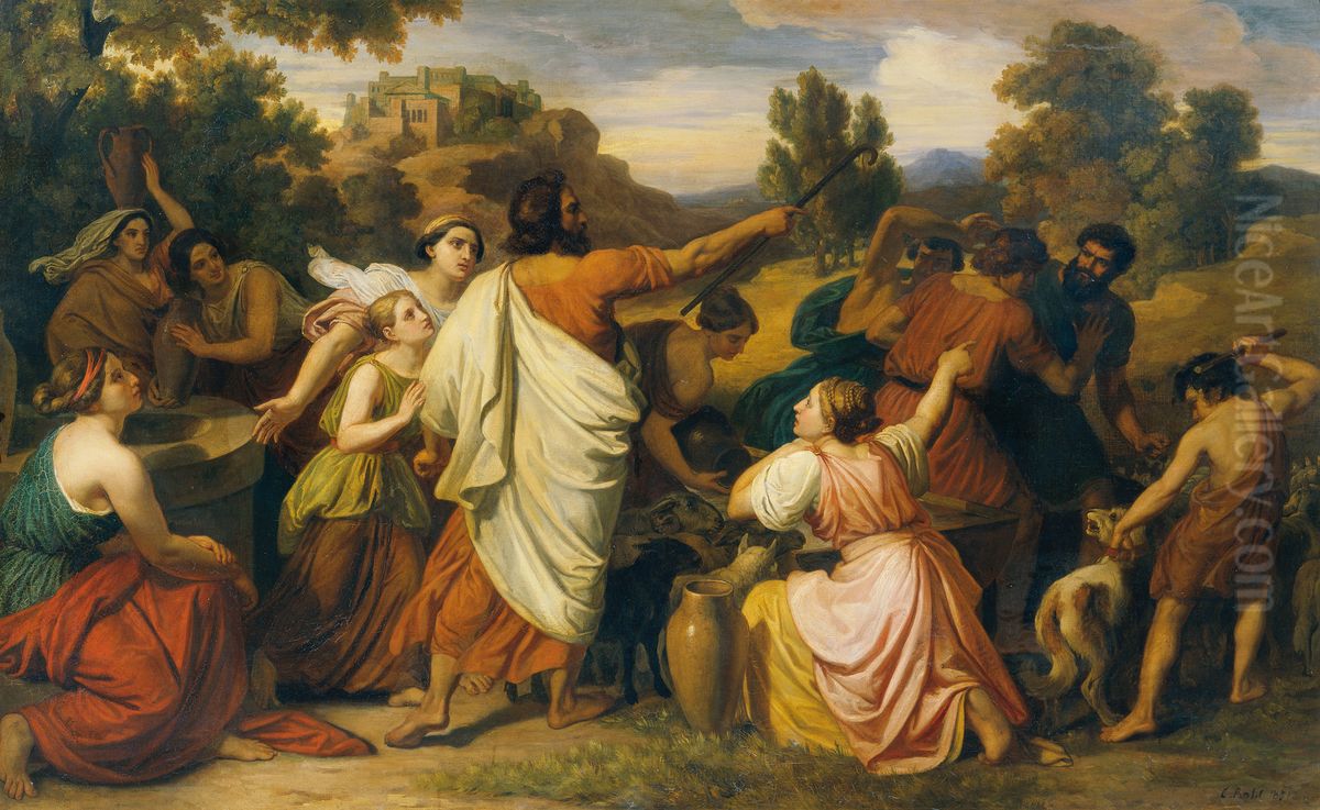 Moses beschutzt die Tochter Requels Oil Painting by Carl Rahl