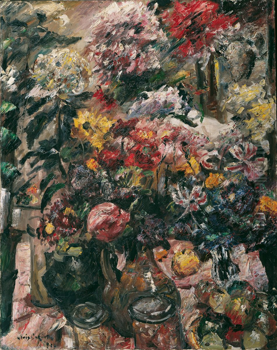 Still life with chrysanthemums and amaryllis Oil Painting by Lovis (Franz Heinrich Louis) Corinth