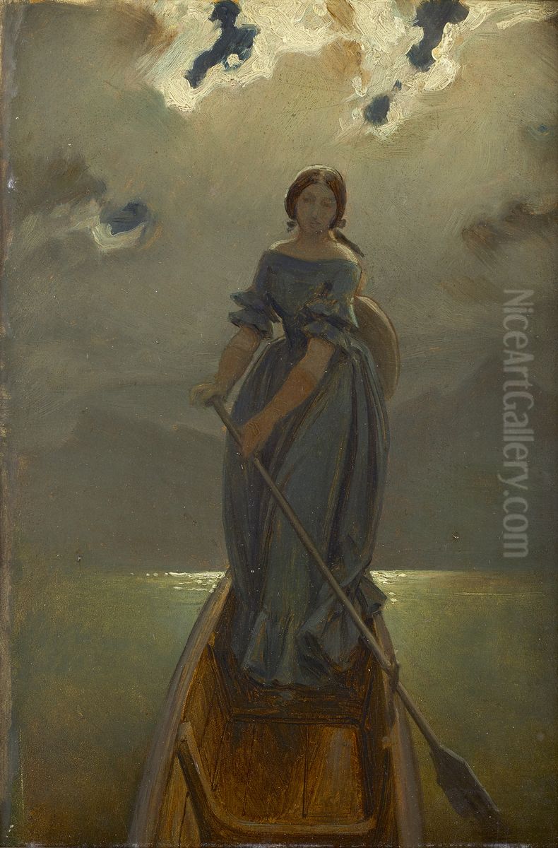 Die Schifferin (Baronin Marie Spaun am Gmundner See) Oil Painting by Moritz von Schwind