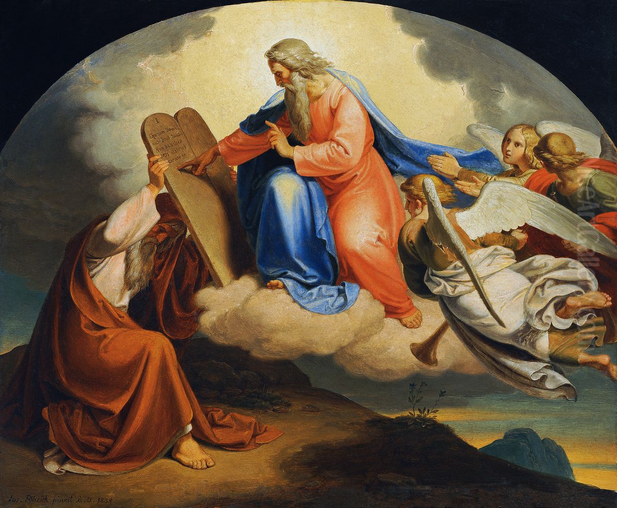 God Writes the Ten Commandments to Moses on Two Tablets of Stone on Mount Sinai Oil Painting by Joseph von Fuhrich