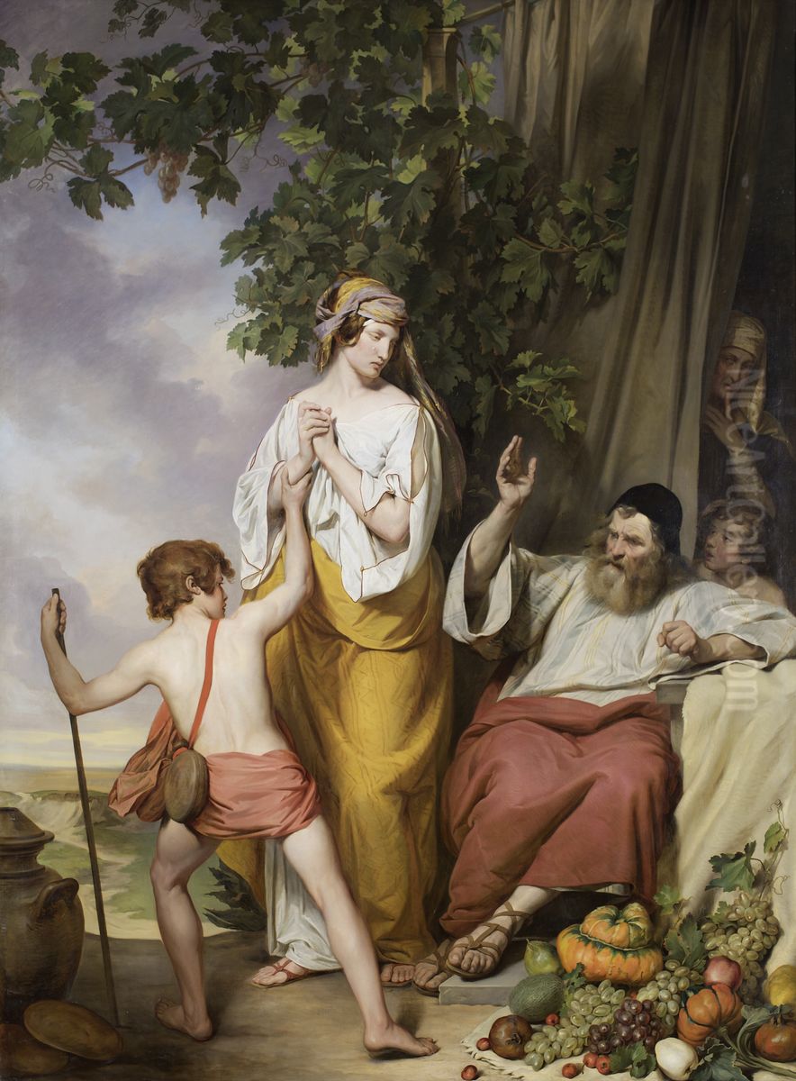 Abraham verstosst Hagar und Ismael Oil Painting by Josef Franz Danhauser