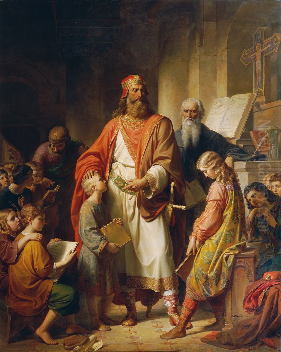Charlemagne reprimands the neglectful students Oil Painting by Karl von Blaas
