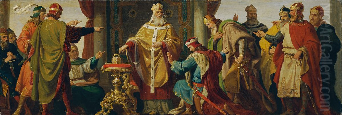 Leopold der Heilige weist die Kaiserkrone zuruck Oil Painting by Karl von Blaas