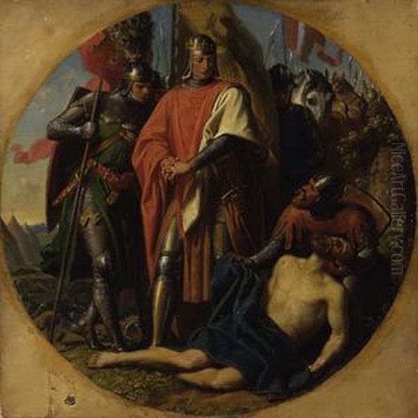 Rudolf I of Habsburg at the corpse of Ottokar near Durnkrut in 1278 Oil Painting by Karl von Blaas