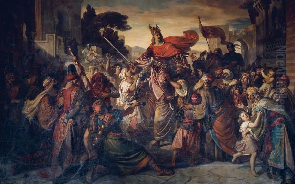 Der Empfang Manfreds (1231-1266) bei den Sarazenen in Luceria im Jahre 1254 Oil Painting by Carl Rahl