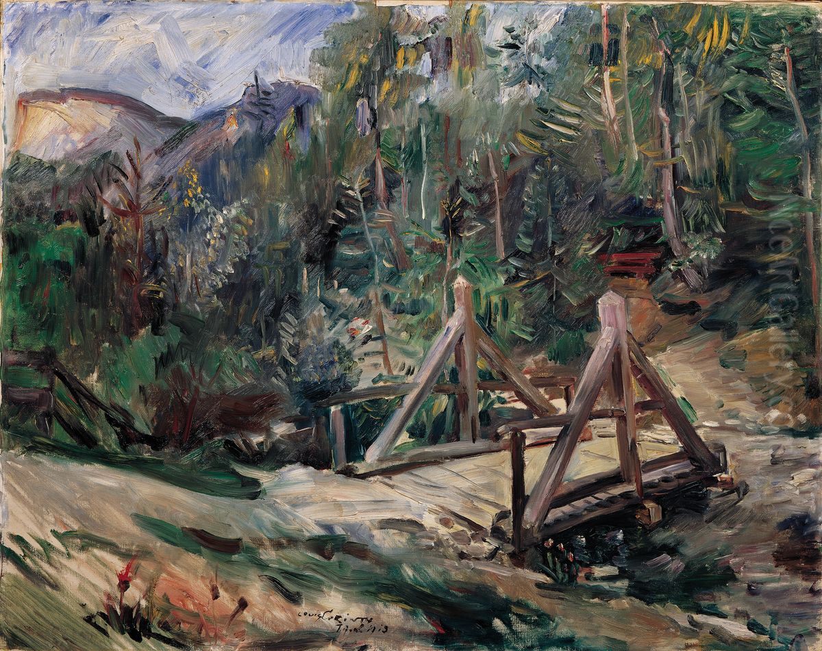 Holzbrucke und Seceda Berg im Hintergrund in St. Ulrich in Groden Oil Painting by Lovis (Franz Heinrich Louis) Corinth