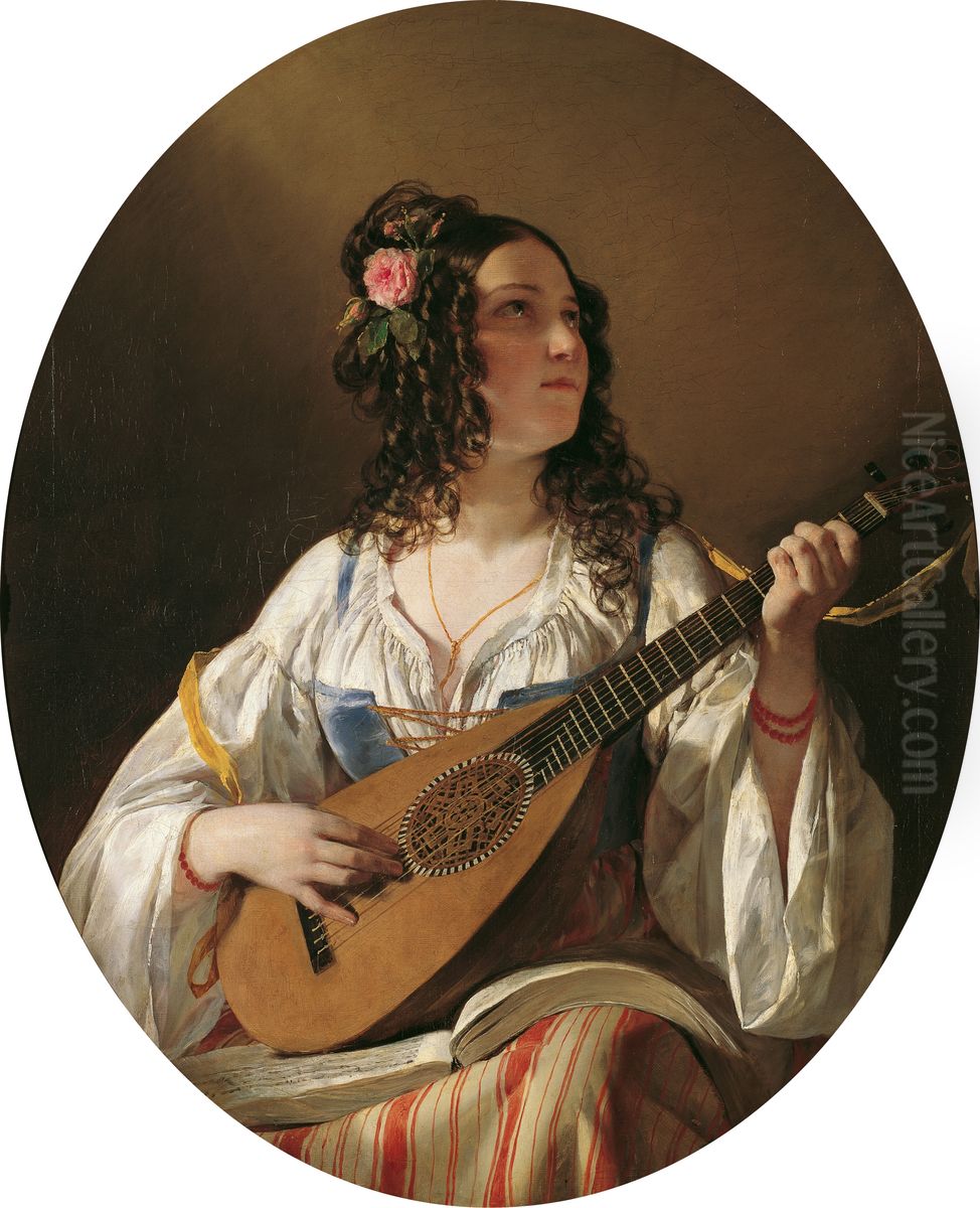 Die Lautenspielerin Oil Painting by Friedrich von Amerling