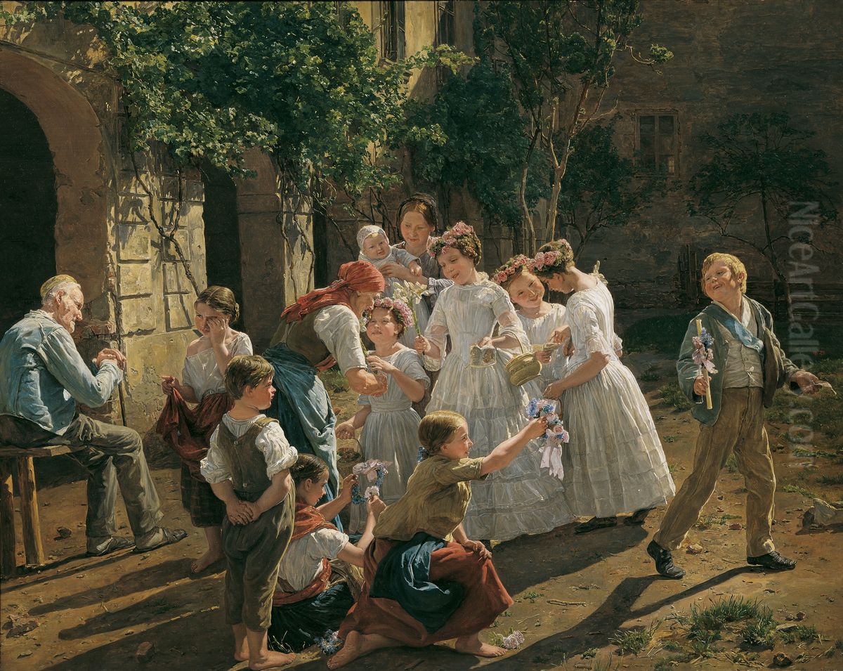 The morning of the Feast of Corpus Christi Oil Painting by Ferdinand Georg Waldmuller