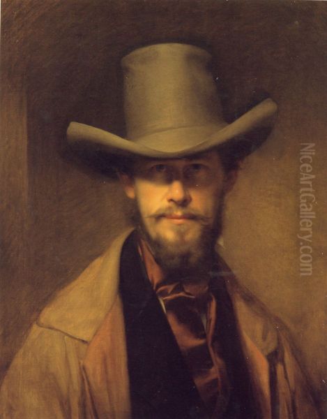 Selbstportrat mit Hut Oil Painting by Franz Eybl
