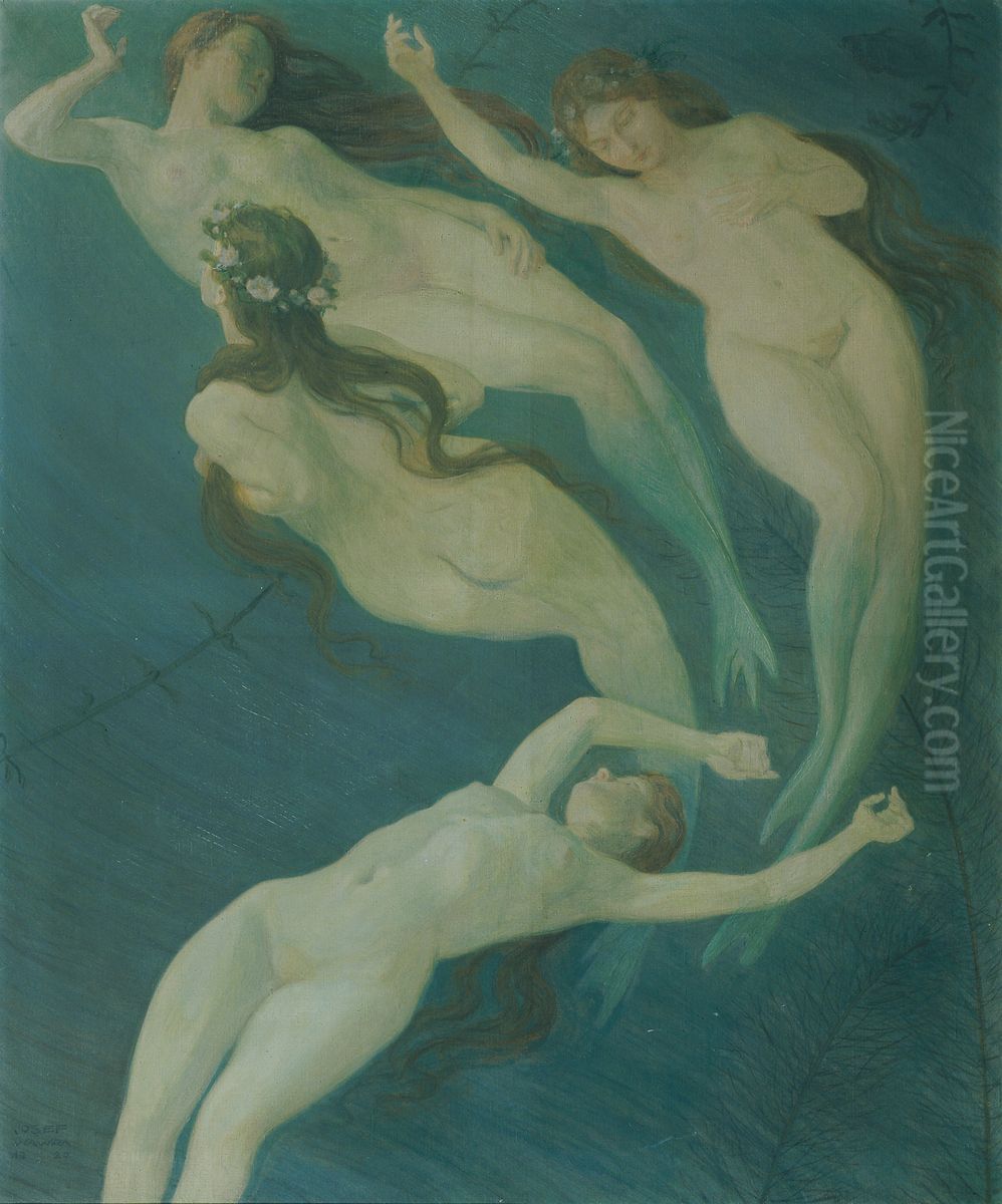 Wassernixen Oil Painting by Josef Wawra