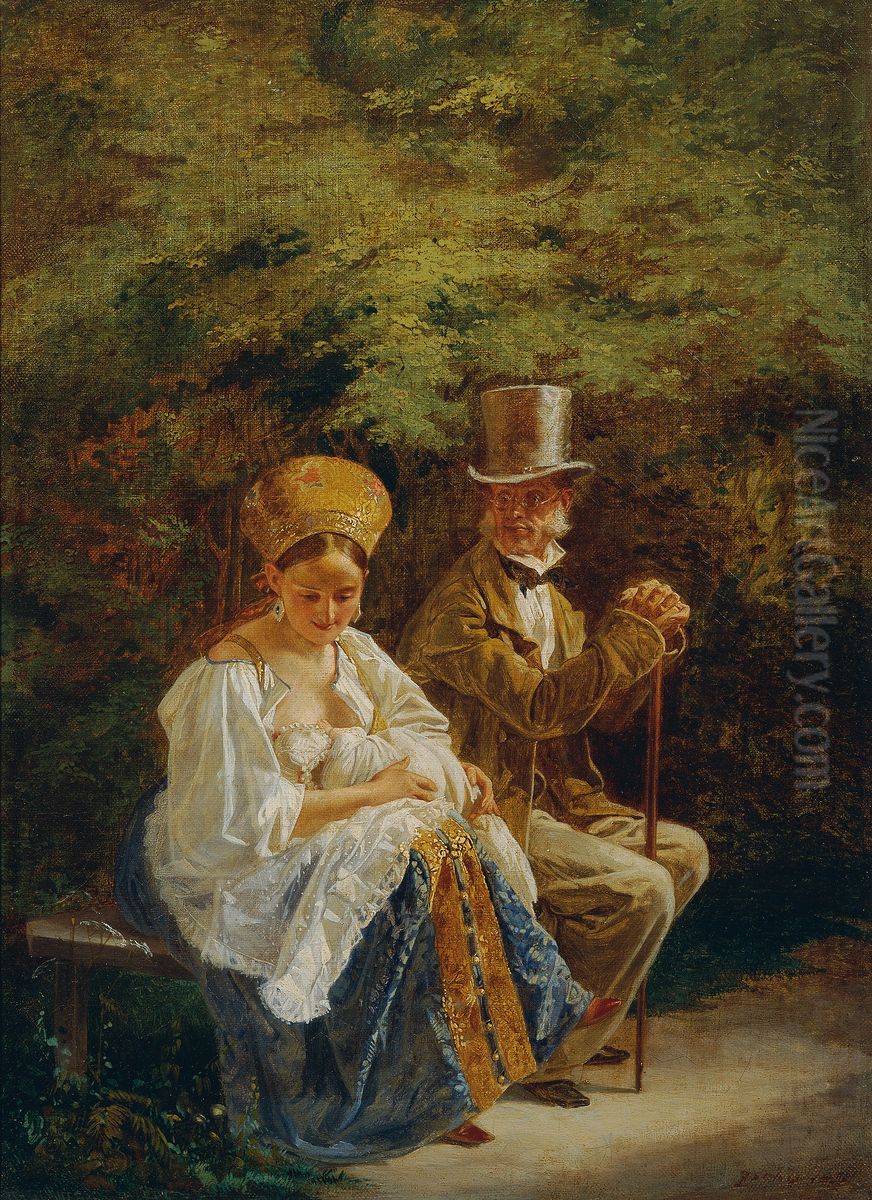 Der alte Hagestolz Oil Painting by Mihaly Zichy