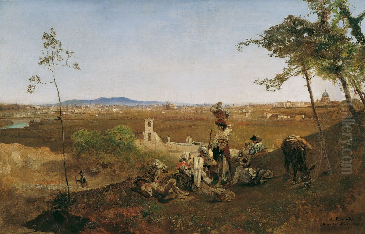 Blick auf Rom vom Monte Mario Oil Painting by Anton Romako