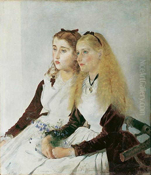 The Artist's Nieces, Elisabeth and Maja Oil Painting by Anton Romako