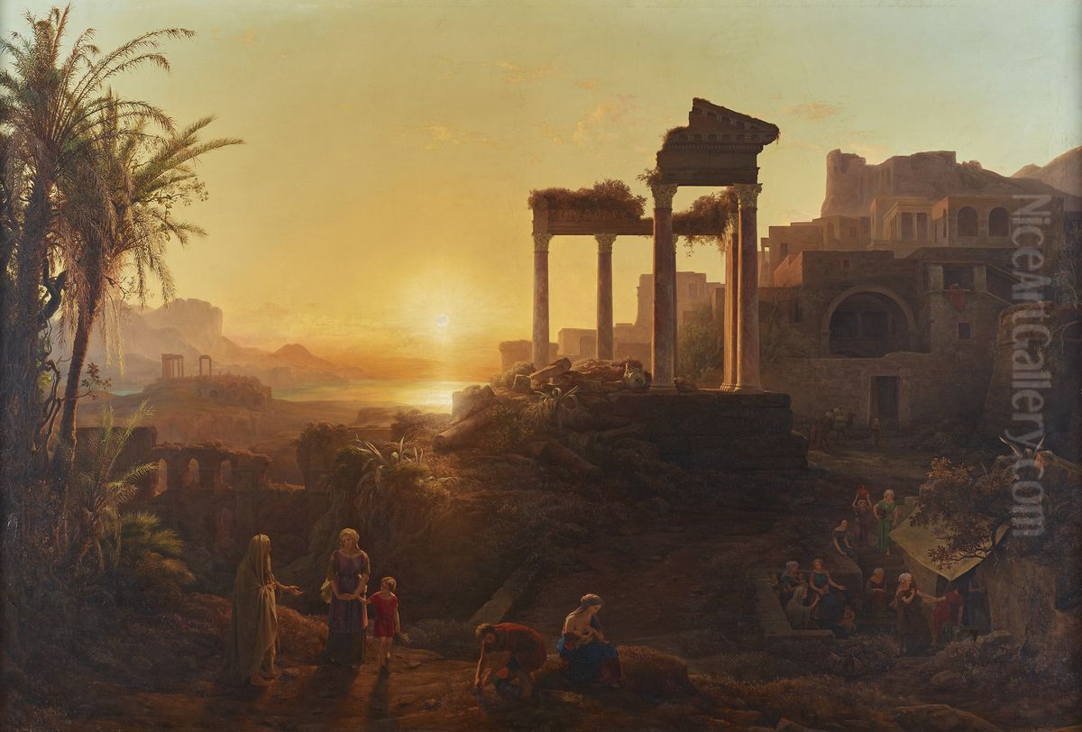 Landschaft mit Sonnenuntergang Oil Painting by Karoly Marko