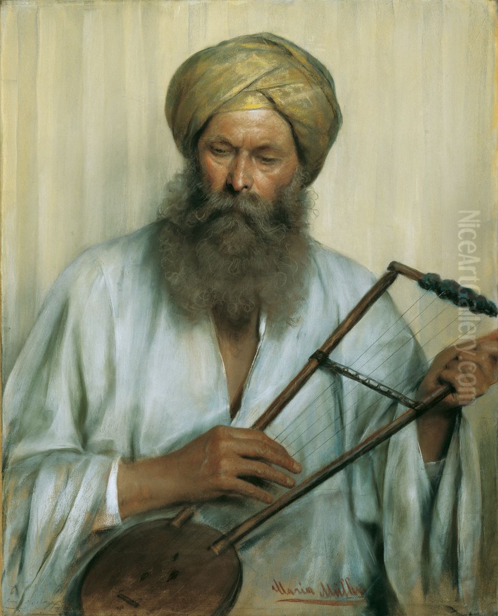 Orientale mit weissem Kaftan und gelbem Turban Oil Painting by Marie Muller