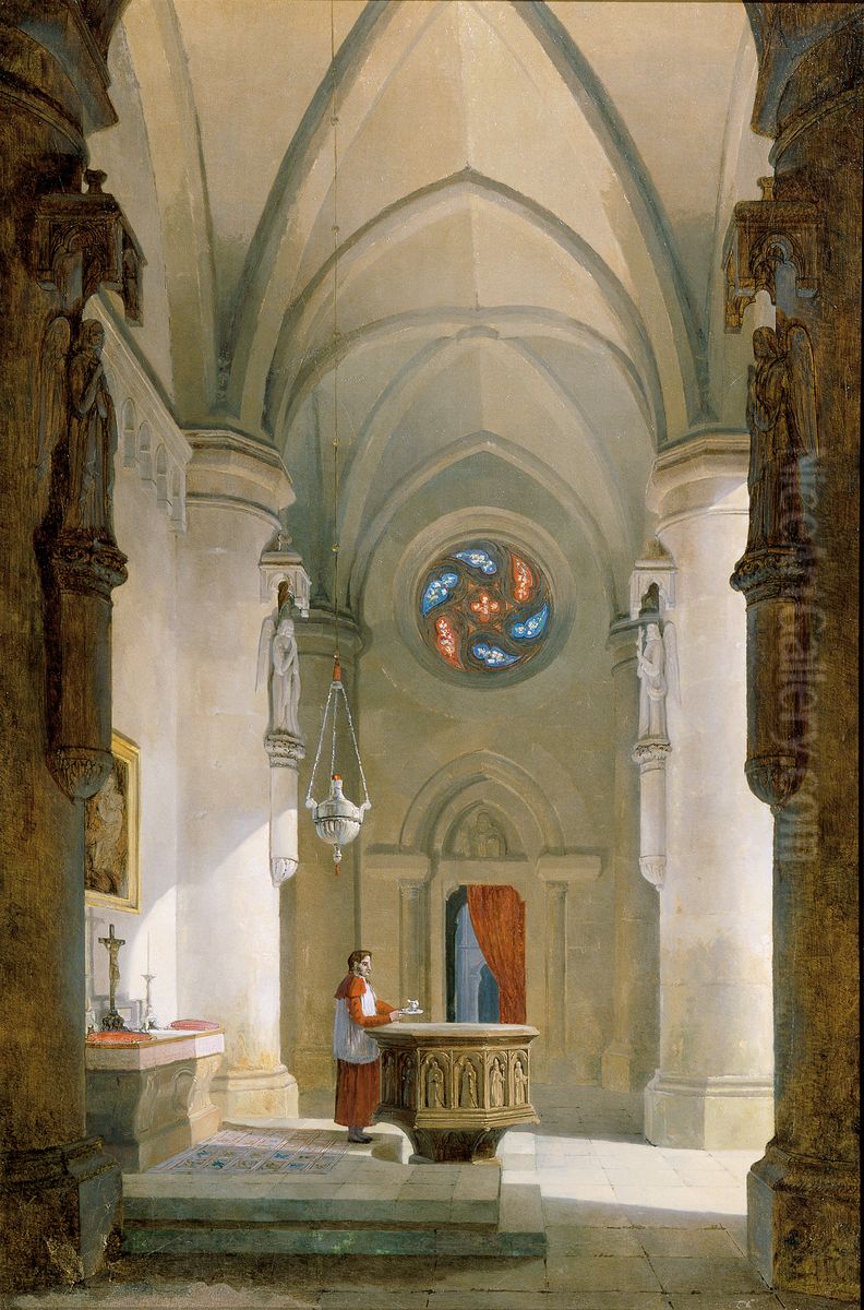 Das Innere einer Taufkapelle Oil Painting by Leopold Ernst