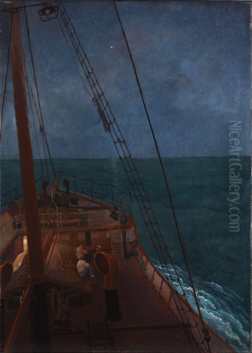 Nachtliche Fahrt im Mittelmeer Oil Painting by Emil Orlik
