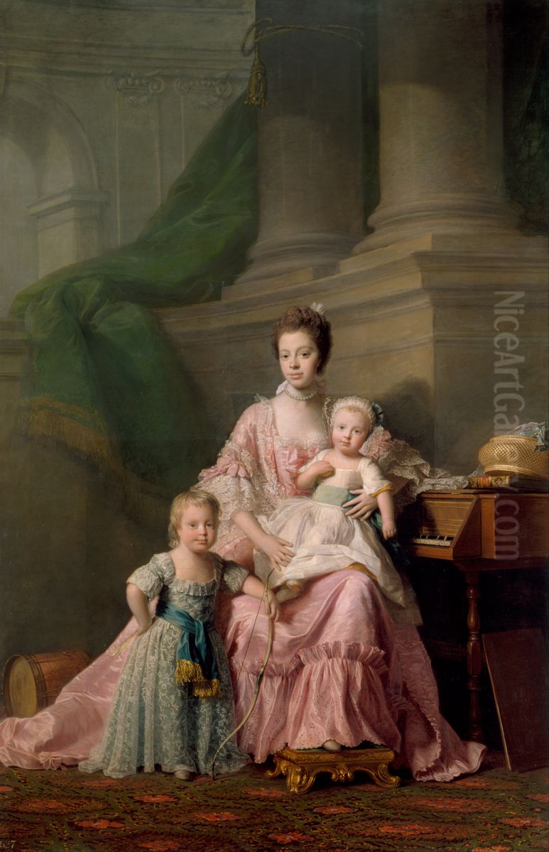 Queen Charlotte (1744-1818), with her Two Eldest Sons Oil Painting by Allan Ramsay Queen Charlotte (1744-1818), with her Two Eldest Sons Oil Painting by Allan Ramsay