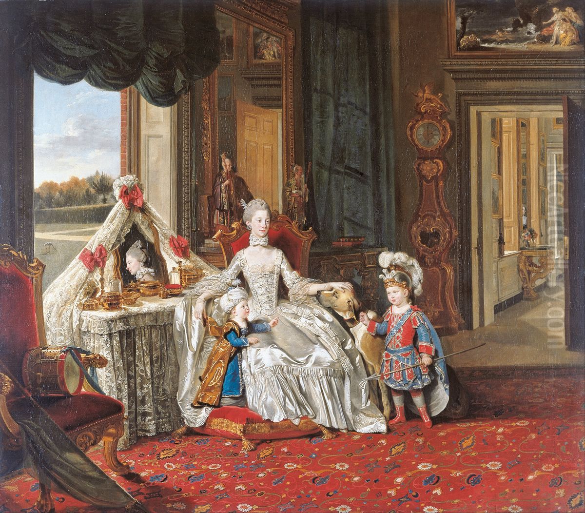 Queen Charlotte (1744-1818) with her Two Eldest Sons Oil Painting by Johann Zoffany
