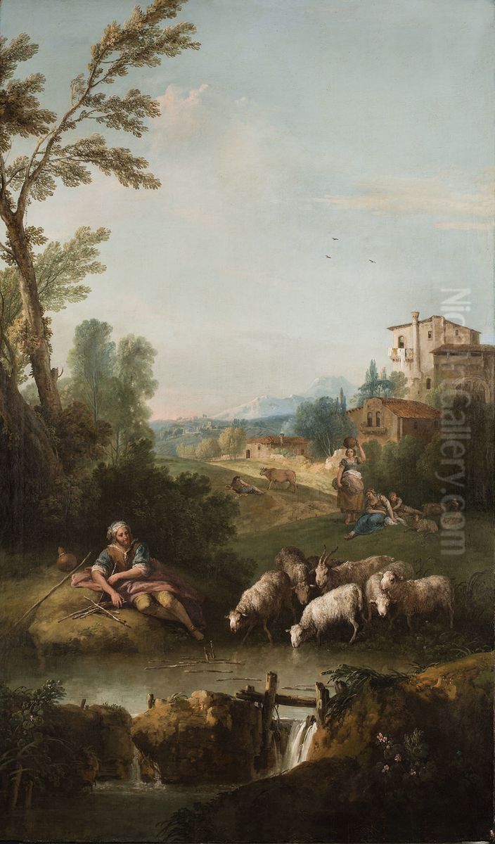 Landscape with Jacob Watering Laban's Flock Oil Painting by Francesco Zuccarelli