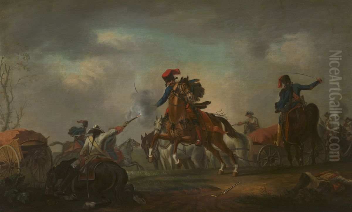 Hussars Attacking a Baggage Wagon Oil Painting by David Morier Hussars Attacking a Baggage Wagon Oil Painting by David Morier