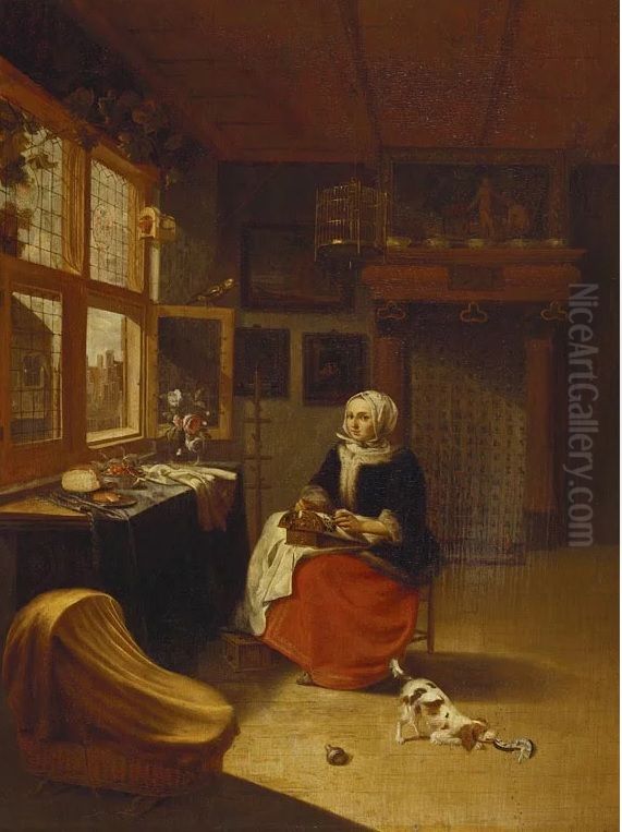 The Lacemaker Oil Painting by Pieter Cornelisz van Slingelandt