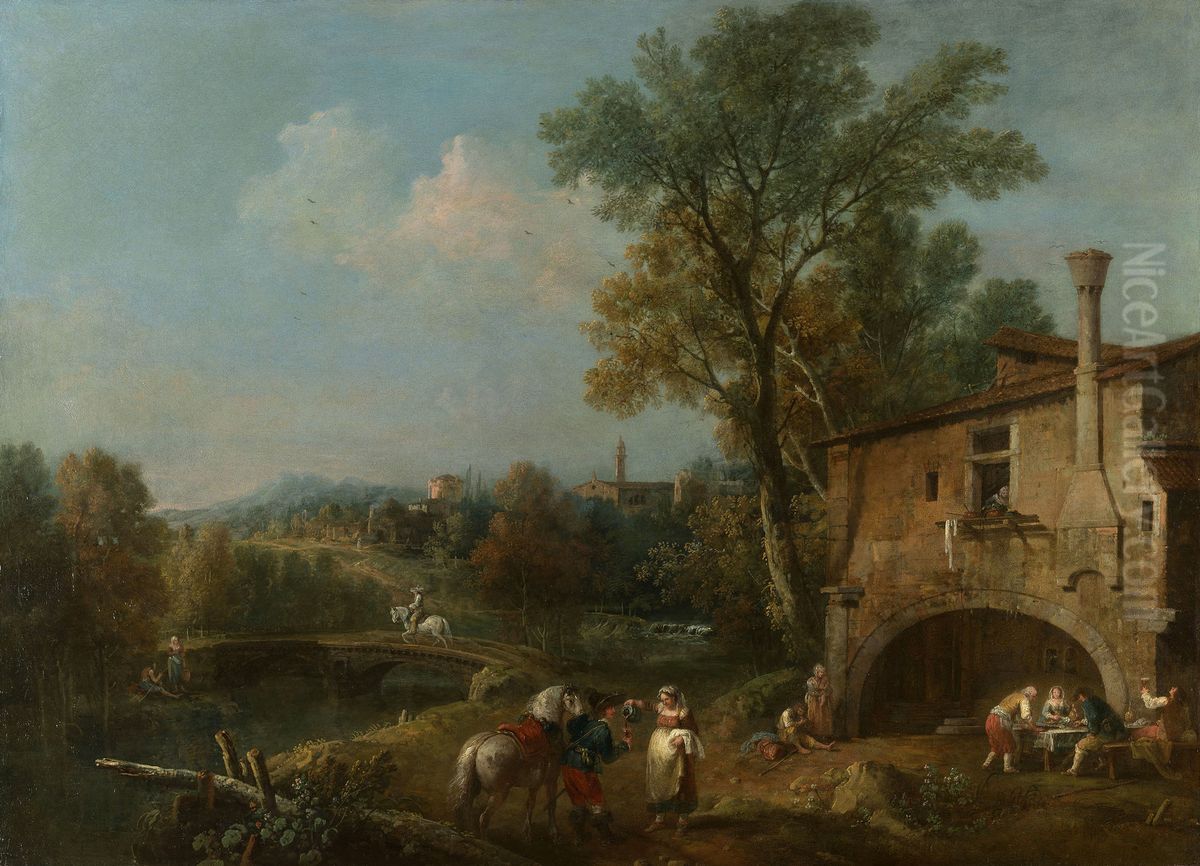 Landscape with a Wayside Tavern Oil Painting by Francesco Zuccarelli