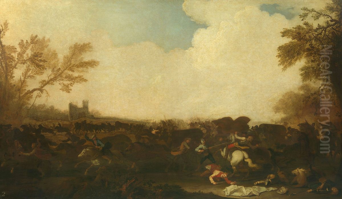 Soldiers Attacking a Foraging Party Oil Painting by Rugendas, Georg Philipp I