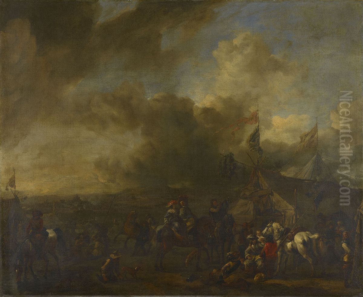 Soldiers before a Sutler's Booth Oil Painting by Philips Wouwerman