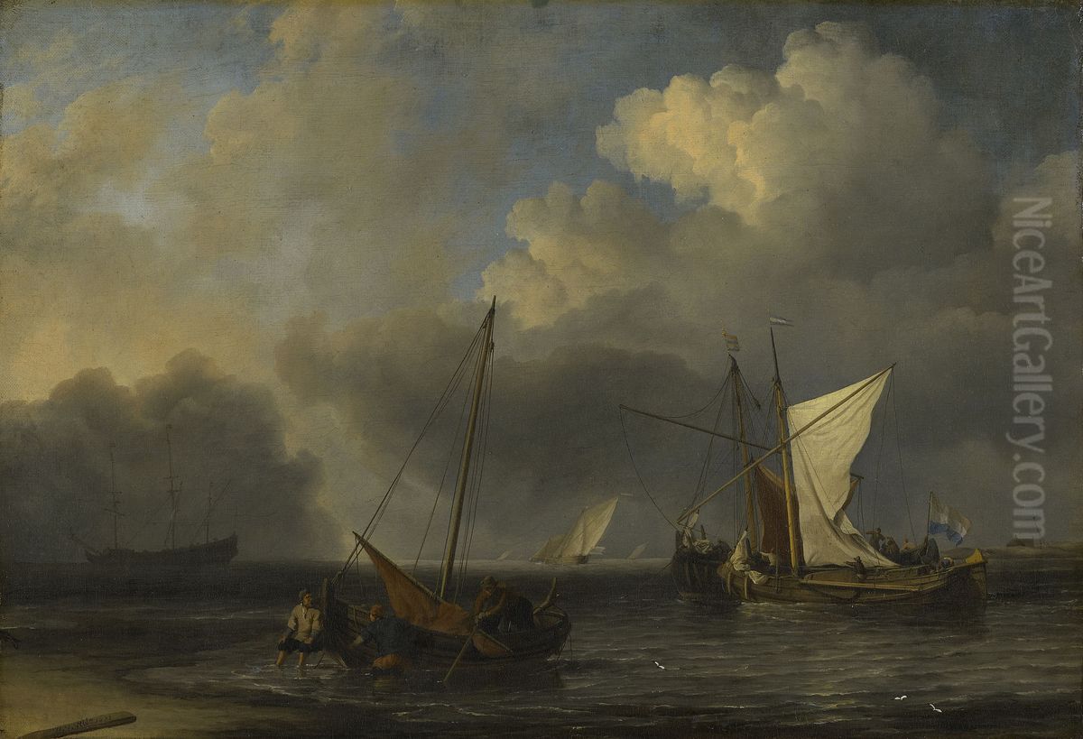 Vessels off the Dutch Coast in a Moderate Breeze Oil Painting by Willem van de Velde the Younger