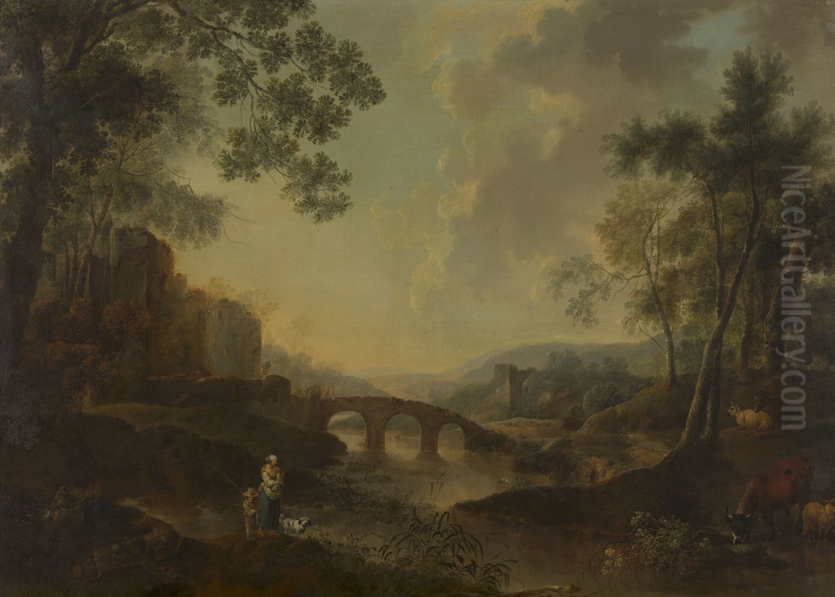 Landscape with Figures Oil Painting by Johann Jakob Schalch