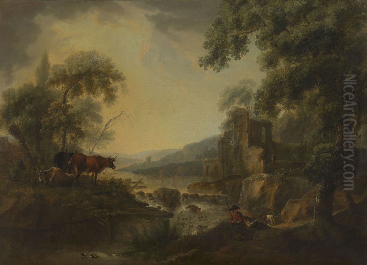 Landscape with a River Oil Painting by Johann Jakob Schalch