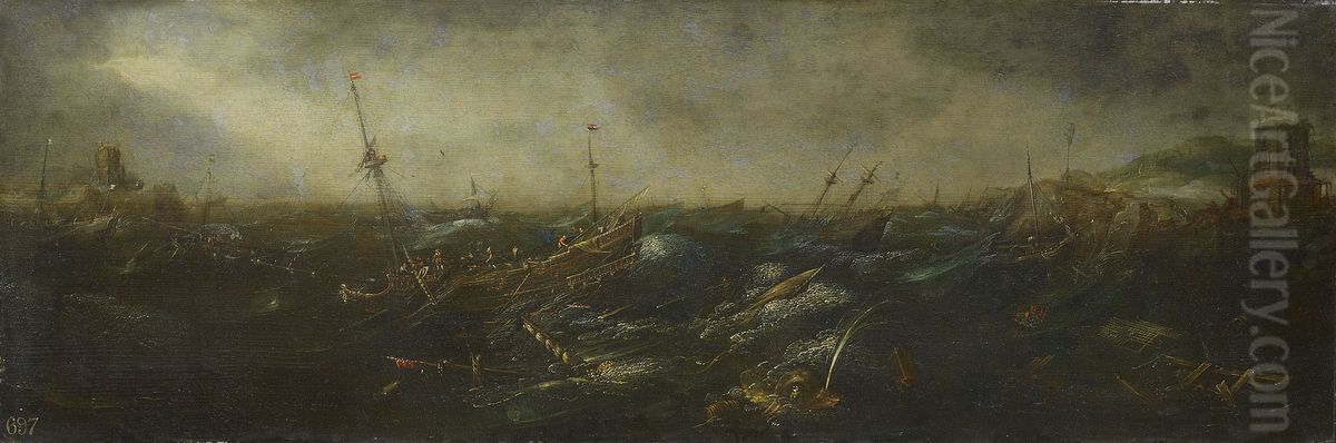 A Storm at Sea Oil Painting by Jan Porcellis