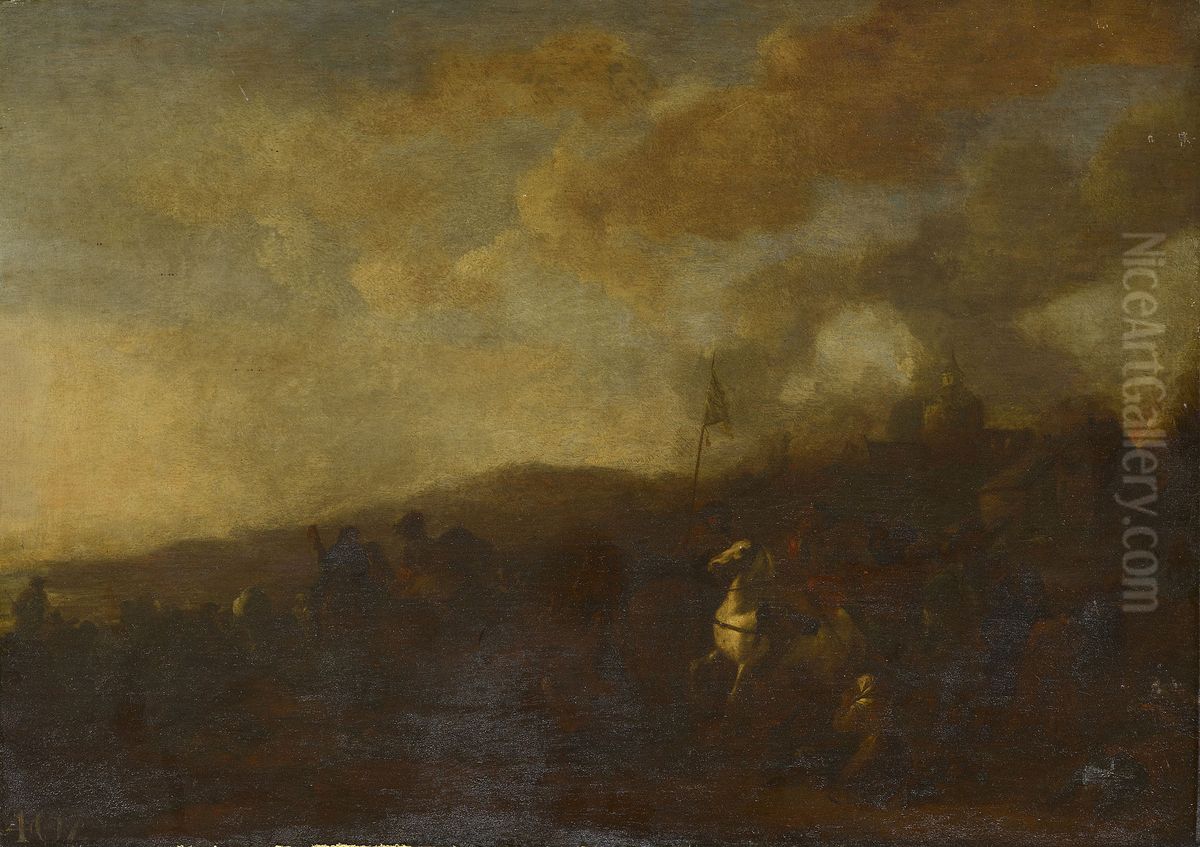 A Battle-piece with Soldiers Plundering Oil Painting by Philips Wouwerman