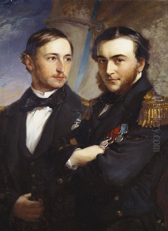 Ernest, Prince of Leiningen, with Prince Victor of Hohenlohe-Langenburg, Count Gleichen Oil Painting by Frederick Richard Say