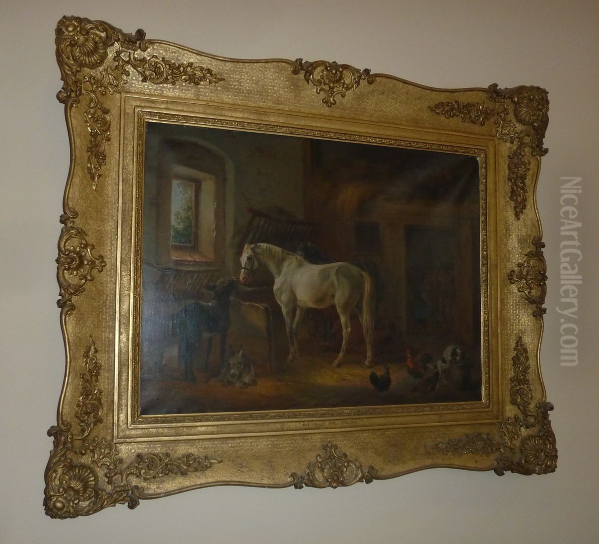 Interior of a Stable Oil Painting by Albrecht Adam