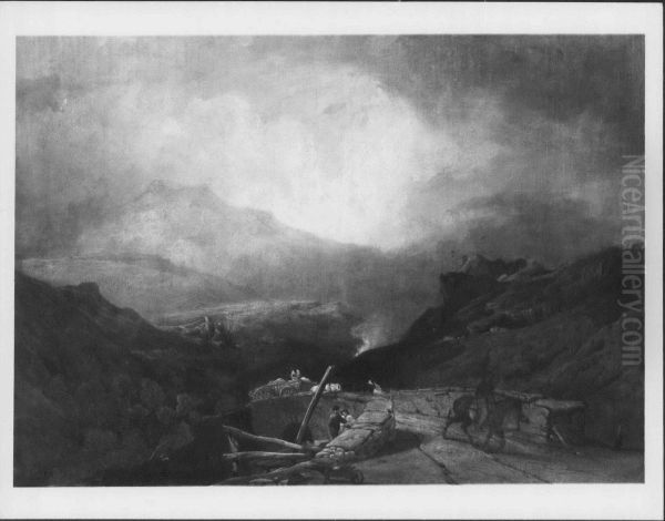 A Mountain Landscape Oil Painting by Augustus Wall Callcott