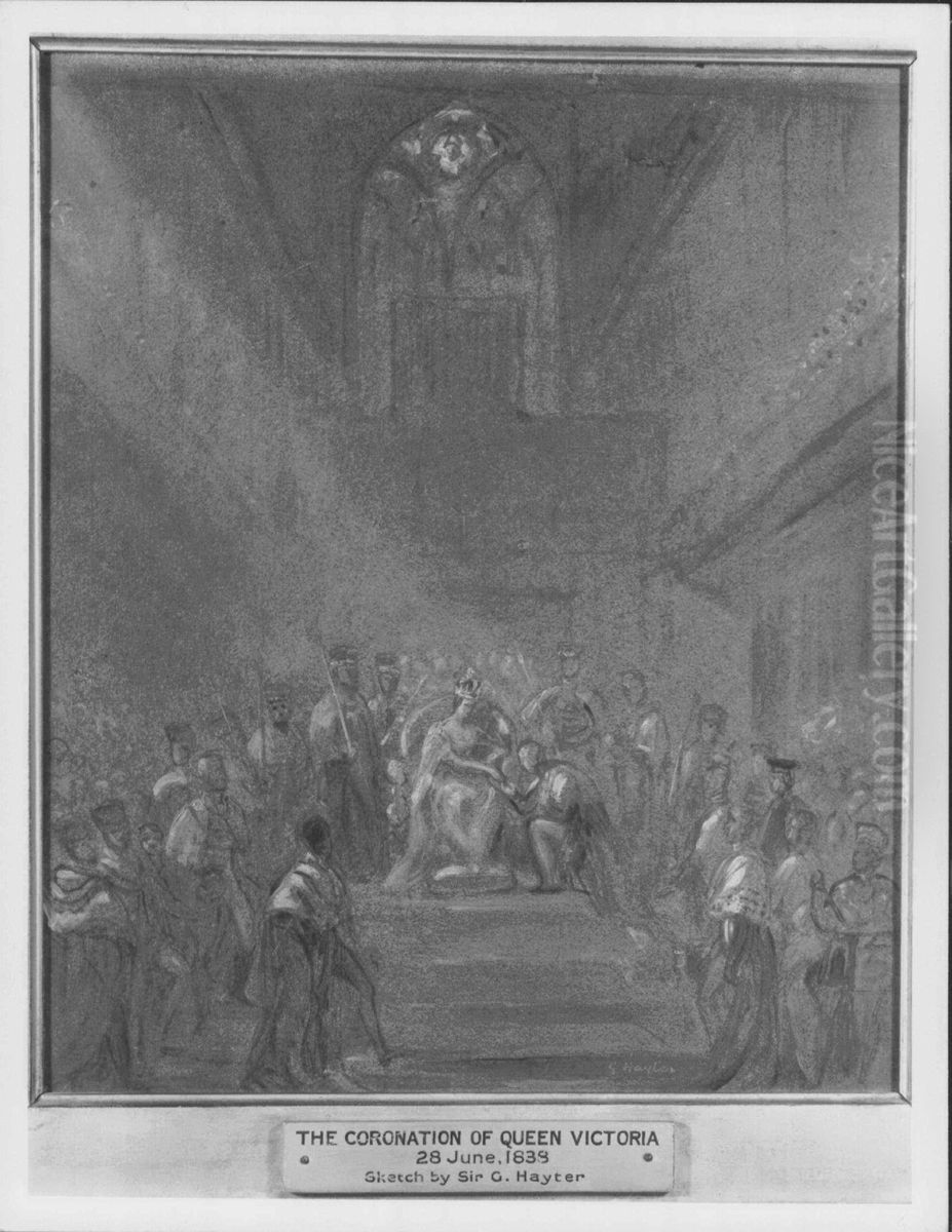 The Homage at the Coronation of Queen Victoria (oil sketch) Oil Painting by George Hayter