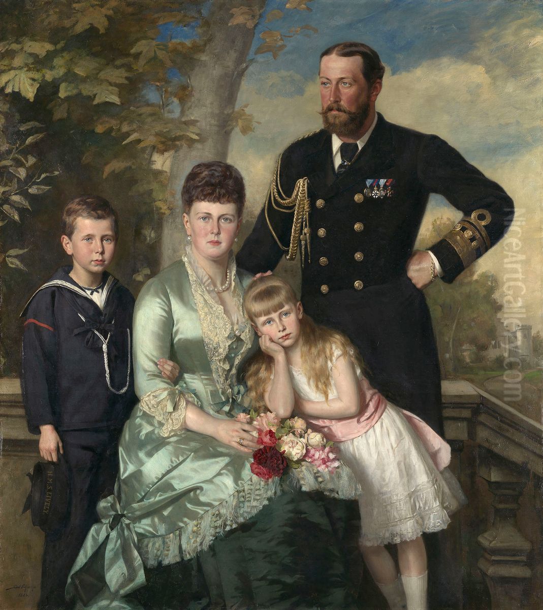 Alfred, Duke of Edinburgh, with his family Oil Painting by Carl Rudolph Sohn