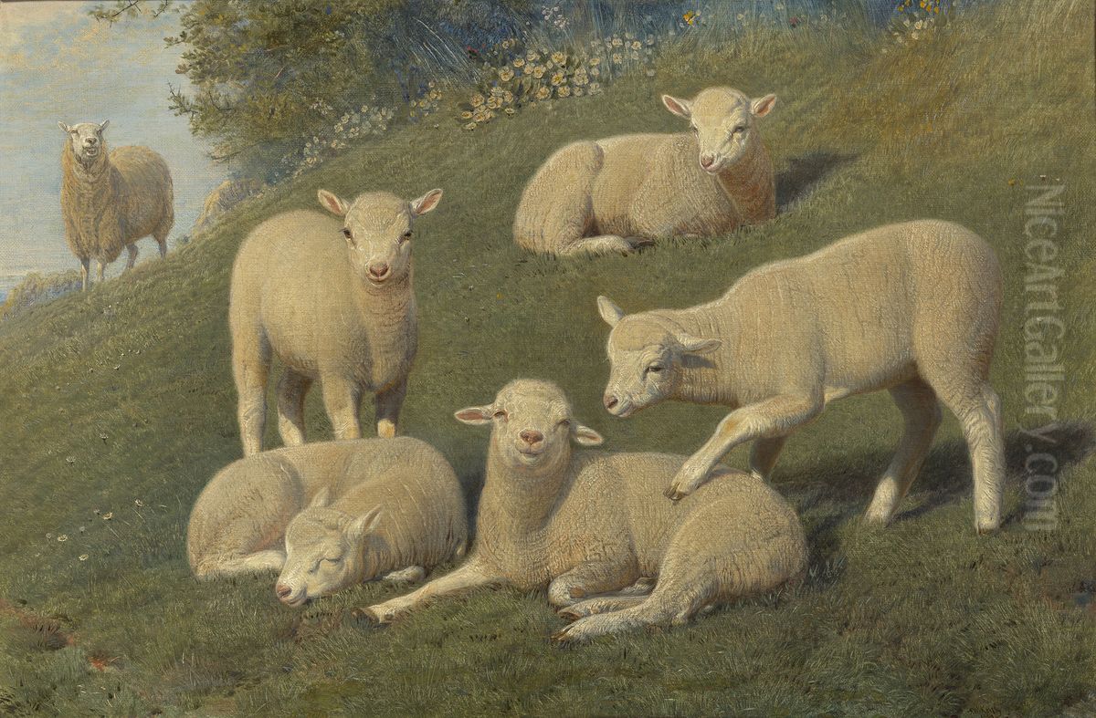 Lambs in the Home Park at Windsor Oil Painting by Friedrich Wilhelm Keyl