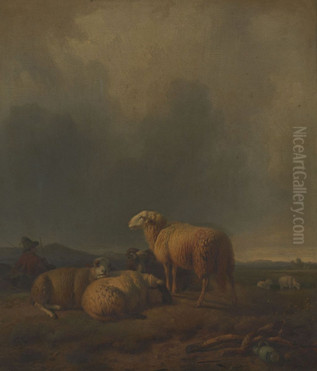 Sheep Grazing Oil Painting by Maurizio Lotze