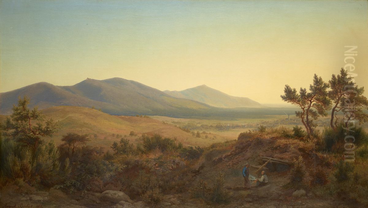 A View of Melibokus and The Bergstrasse Oil Painting by August Becker