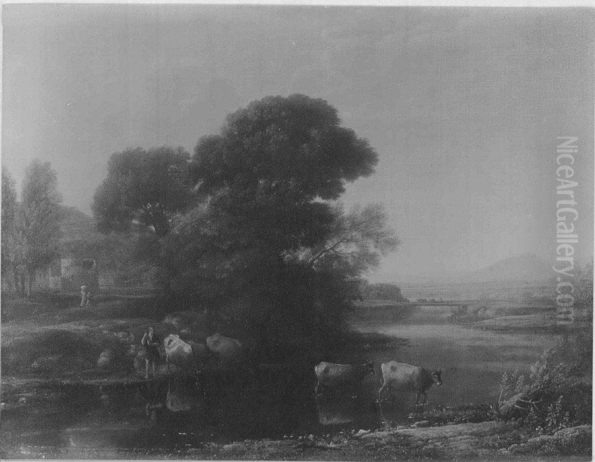 Landscape with Cattle Crossing a Stream Oil Painting by Claude Lorrain (Claude Gellee)