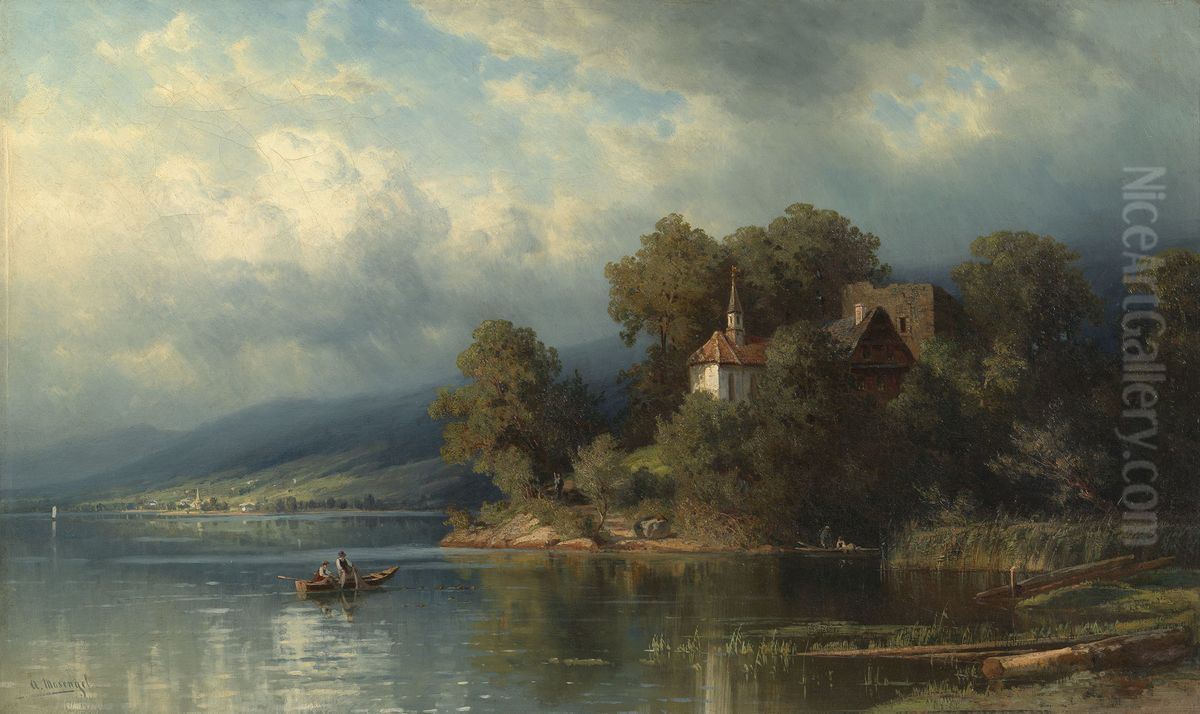 Chapel on the Lake of Lowerz Oil Painting by Adolf Mosengel
