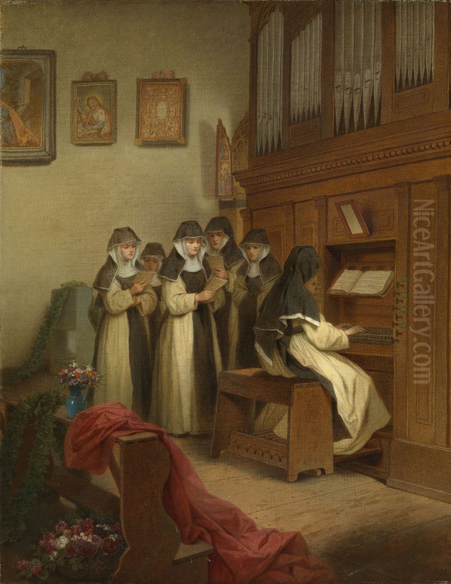 Nuns Singing in the Chapel of Lichtenthal Convent, Baden Oil Painting by Johann Grund