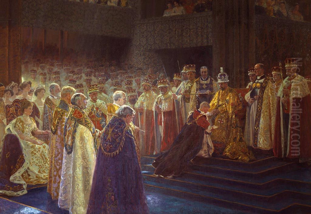 The Coronation of King George V; Edward, Prince of Wales doing Homage Oil Painting by Laurits Tuxen